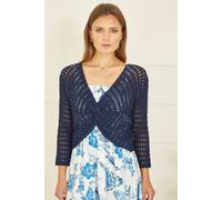 Yumi Navy Crochet Cotton Twisted Bolero Top Navy S