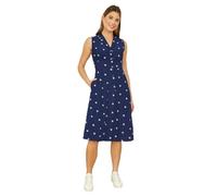 Yumi Navy Daisy Print Embroidered Sleeveless Shirt Dress (UK, Numeric, 10, Regular, Regular, Navy)