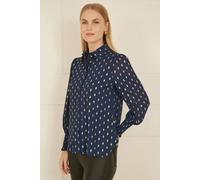Yumi Navy Diamond Foil Print Top With Ruched Cuff Navy 10