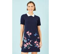 Yumi Women's Navy Embroidered Knitted Floral Tunic | Size: Large Yumi Navy L