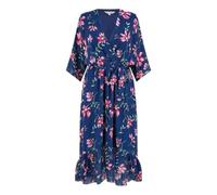 Yumi Navy Floral Kimono Dipped Hem Dress (UK, Numeric, 22, Regular, Regular, Navy)
