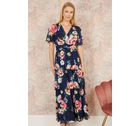 Yumi Women's Navy Floral Mesh Tiered Maxi Dress | Size: 14 Yumi Navy 14