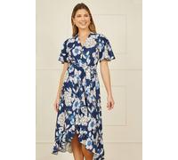 Yumi Navy Floral Midi Wrap Dress Navy 10
