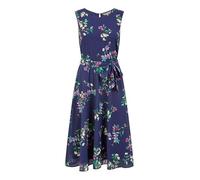Yumi Navy Floral Print Midi Skater Dress, Round Neckline, Self-Tie Belt, 117.5 cm Length (UK, Numeric, 18, Regular, Regular, Navy)