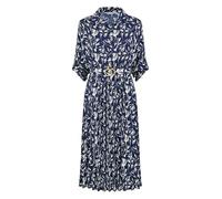 Yumi Navy Floral Print Pleated Skater Dress with Buckle