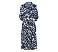 Yumi Navy Floral Print Pleated Skater Dress with Buckle (UK, Numeric, 16, Regular, Regular, Navy)