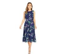 Yumi Navy Floral Print Skater Dress (UK, Numeric, 20, Regular, Regular, Blue)