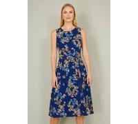 Yumi Navy Floral Skater Sleeveless Dress In Blue Blue