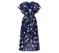 Yumi Women's Navy Floral Wrap Midi Dress With Frill Hem | Size: 20