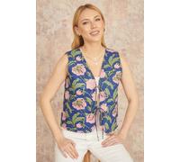 Yumi Navy Flower Reversible Cotton Quilted Waistcoat Navy 16