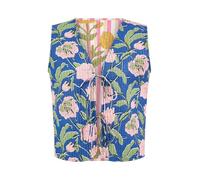 Yumi Navy Flower Reversible Cotton Quilted Waistcoat (UK, Numeric, 8, Regular, Regular, Navy)