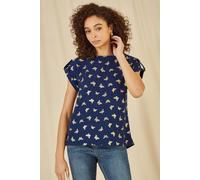 Yumi Navy Foil Butterfly Print Top Navy