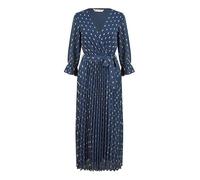 Yumi Navy Foil Printed Pleated Wrap Midi Dress (UK, Numeric, 14, Regular, Regular, Navy)