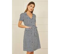 Yumi Navy Geo Print Retro Style Shirt Dress Navy 8