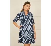 Yumi Navy Geo Print Tunic With Pockets Navy 14