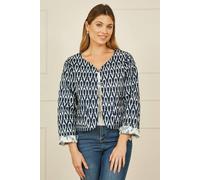 Yumi Navy Ikat Reversible Cotton Quilted Jacket (UK, Numeric, 16, Navy)