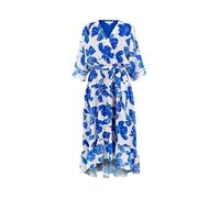 Yumi Navy Kimono Sleeves Midi Dip Hem Wrap Midi Dress (UK, Numeric, 14, Regular, Regular, Blue)