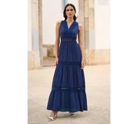 Yumi Women's Navy Lace Trim Cotton Midi Sun Dress | Size: Small Yumi Navy S