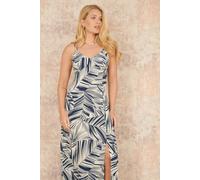 Yumi Navy Leaf Print Maxi Dress With Cross Back Navy 8