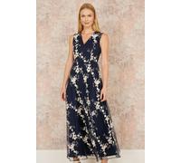 Yumi Women's Navy Mesh Embroidered Maxi Dress | Size: 16 Yumi Navy 16