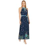 Yumi Navy Mirror Floral Print Maxi Halter Neck Dress (UK, Numeric, 12, Regular, Regular, Navy)