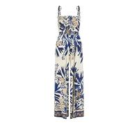 Yumi Navy Palm Print Strappy Viscose Jumpsuit (Navy, 16)