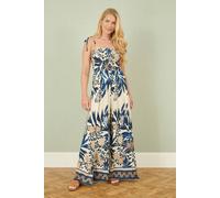 Yumi Navy Palm Print Strappy Viscose Jumpsuit Navy