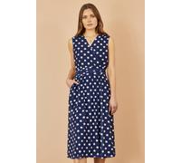 Yumi Navy Polka Dot Mesh Wrap Skater Dress With Pockets Navy 22