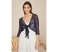 Yumi Navy Popcorn Yarn Tie Front Bolero Navy S