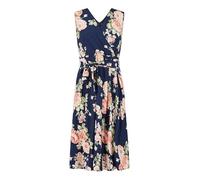Yumi Navy Rose Printed Wrap Over Sleeveless Skater Dress (UK, Numeric, 14, Regular, Regular, Navy)