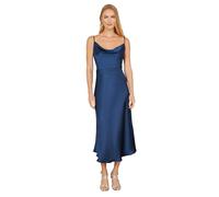 Yumi Navy Satin Cowl Neck Midi Slip Dress (UK, Numeric, 12, Regular, Regular, Navy)