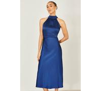 Yumi Women's Navy Satin Halter Neck Midi Dress | Size: 16 Yumi Navy 16