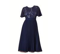 Yumi Navy Sequin Embellished Panel Pleated Midi Dress (UK, Numeric, 16, Regular, Regular, Navy)