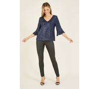 Yumi Navy Sequin Flute Sleeve Top Navy 12