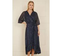 Yumi Navy Sequin Kimono Midi Wrap Dress Navy 16