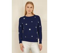Yumi Navy Silver Foil Star Print Relaxed Fit Jumper Navy S