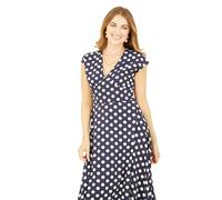 Yumi Navy Spot Print Kimono Sleeve Midi Dress (UK, Numeric, 10, Regular, Regular, Navy)