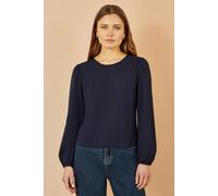 Yumi Navy Stretch Cotton Jersey Long Sleeve Top Navy