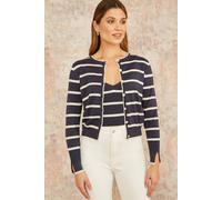 Yumi Navy Striped Sparkle Knitted Cardigan Navy L
