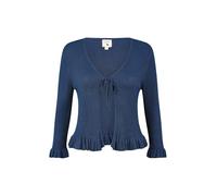 Yumi Navy Tie Up Ribbed Cardigan with Frill Hem
