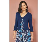 Yumi Women's Navy Tie Up Ribbed Cardigan With Frill Hem | Size: Large Yumi Navy L