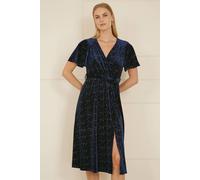 Yumi Navy Velvet Sparkle Wrap Midi Dress Navy 12