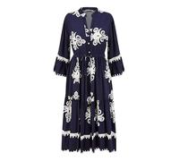 Yumi Navy Viscose Midi Dress with Long Sleeves (UK, Numeric, 14, Regular, Regular, Navy)