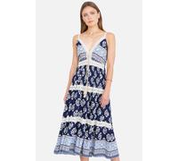 Yumi Navy Viscose Paisley Print Midi Sun Dress Navy