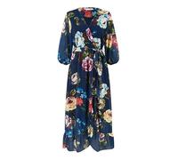 Navy Watercolour Dip Hem Midi Wrap Dress Yumi Navy 10