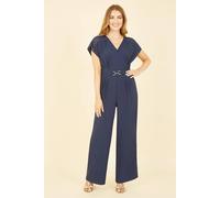 Yumi Women's Navy Wrap Jumpsuit With Mesh Panel & Belt Detail | Size: 8 Yumi Navy 8