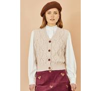 Yumi Oatmeal Button Up Chunky Cable Knit Waistcoat In Ivory Ivory