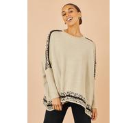 Yumi Oatmeal Leopard Print Border Relaxed Fit Jumper In Beige Beige M/L