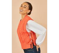 Yumi Women's Orange Flower Cable Knit Tie Side Pullover | Size: Large Yumi Orange L