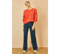 Yumi Women's Orange Heart Knit Relaxed Jumper | Size: Medium/Large Yumi Orange M/L